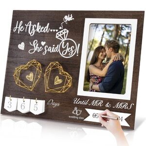Brown and White Engagement Picture Frame with Heart Accents